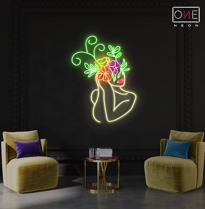 Enseigne néon LED œuvre d'art florale