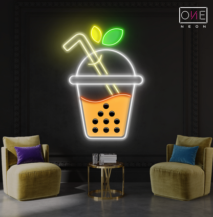 Enseigne néon LED illustrée « Sweet Boba Sip »