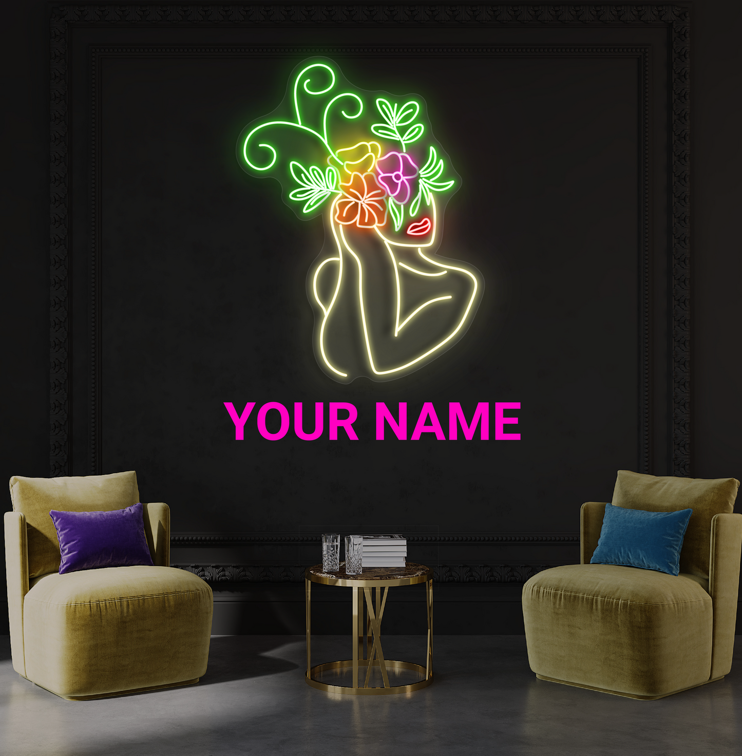 Enseigne néon LED œuvre d'art florale