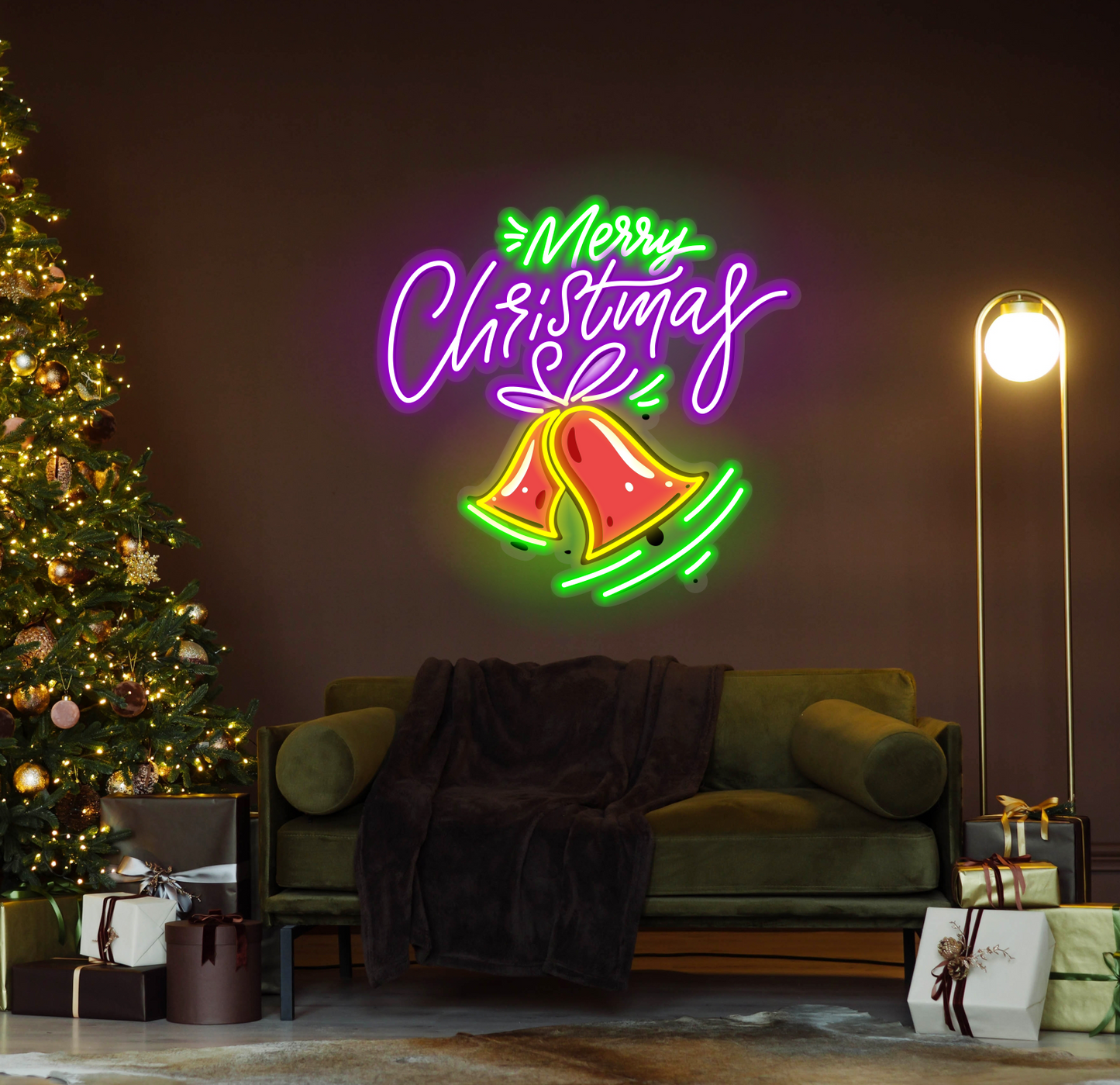 Enseigne néon LED Joyeux Noël Bell