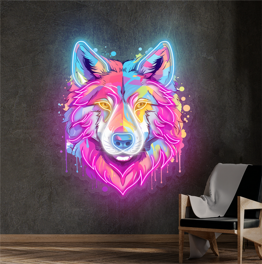 Enseigne au néon LED Loup Vif