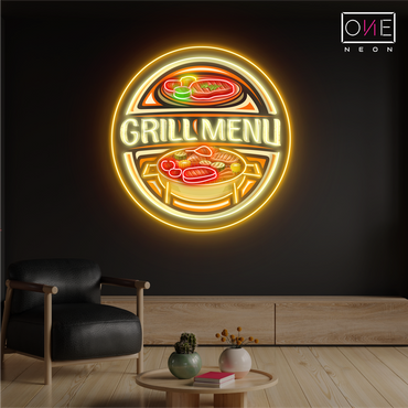 Enseigne néon LED artistique de menu de grillades barbecue
