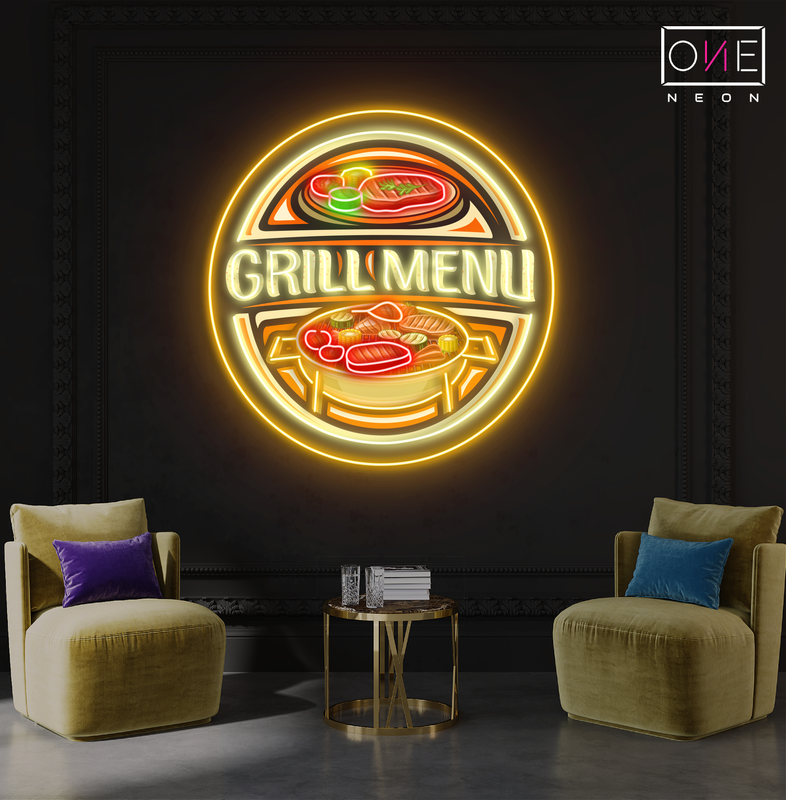 Enseigne néon LED artistique de menu de grillades barbecue
