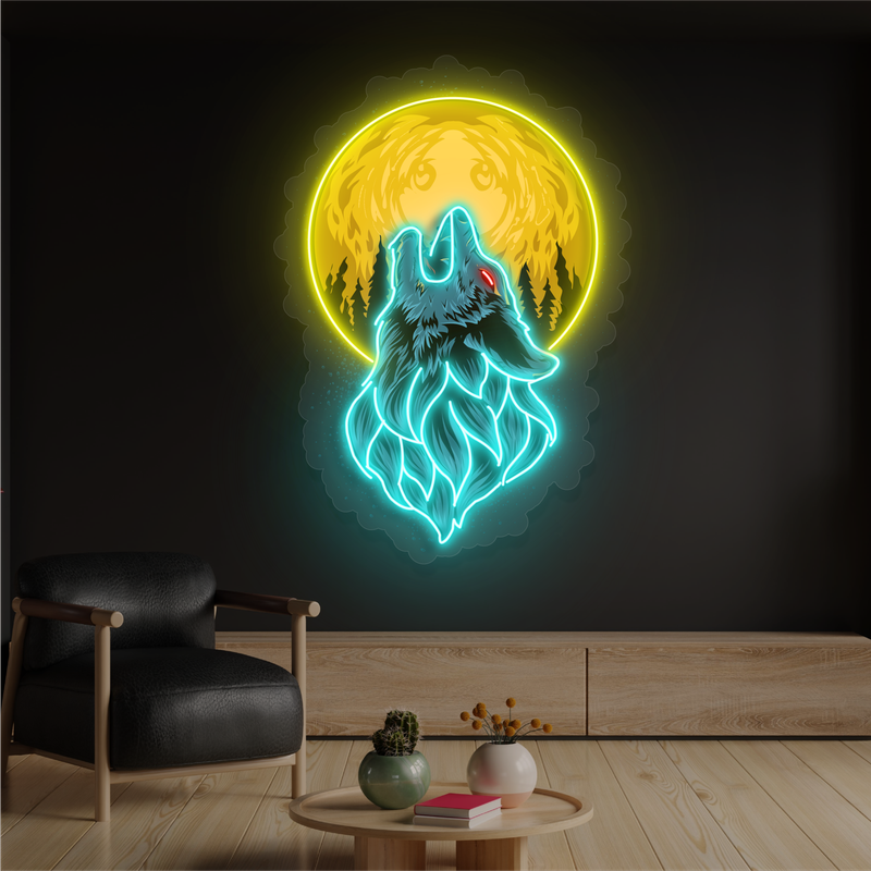 Enseigne néon LED Loup au Clair de Lune