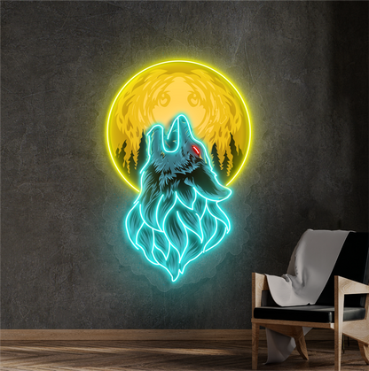 Enseigne néon LED Loup au Clair de Lune