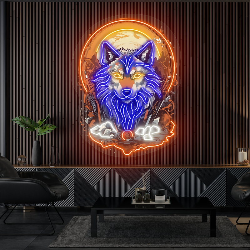 Enseigne néon LED "Loup Lunaire Mystique"