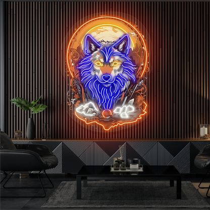 Enseigne néon LED "Loup Lunaire Mystique"