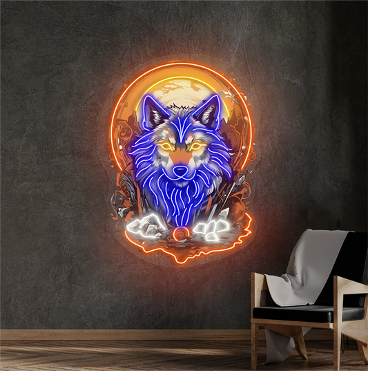 Enseigne néon LED "Loup Lunaire Mystique"