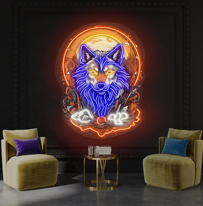Enseigne néon LED "Loup Lunaire Mystique"