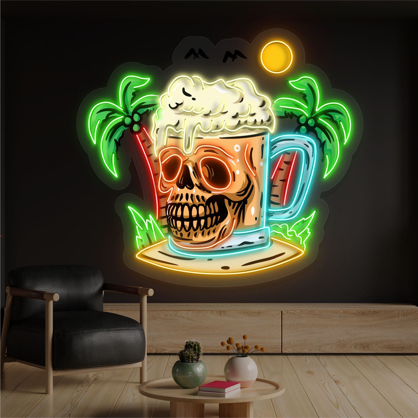 Enseigne néon LED bière Skull Island