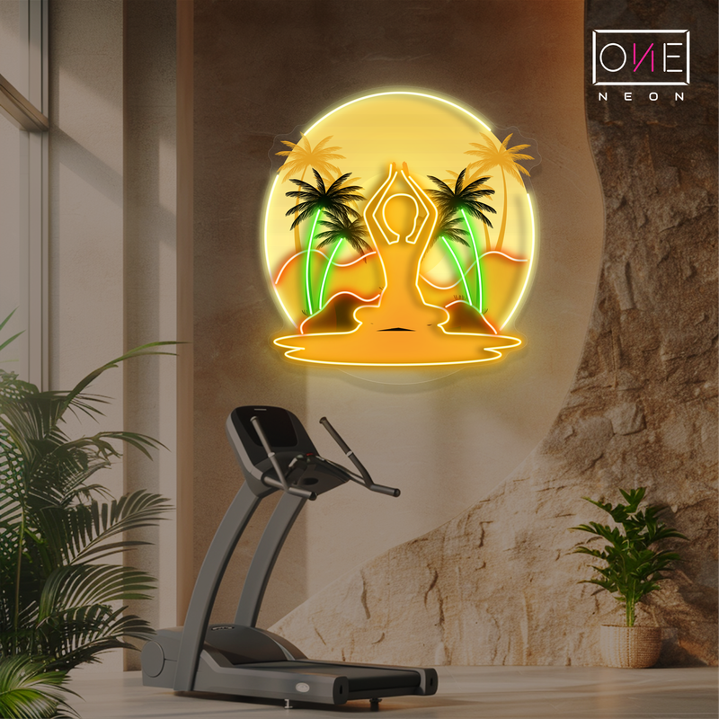 Enseigne néon LED œuvre d'art Sérénité Yoga au Coucher de soleil
