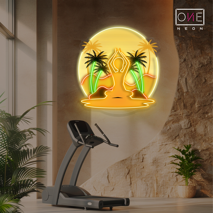 Enseigne néon LED œuvre d'art Sérénité Yoga au Coucher de soleil