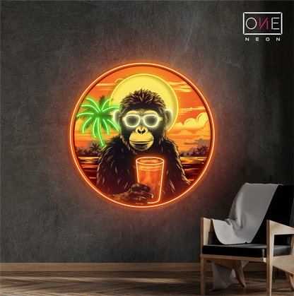Enseigne néon LED "Chimpanzé au coucher du soleil"
