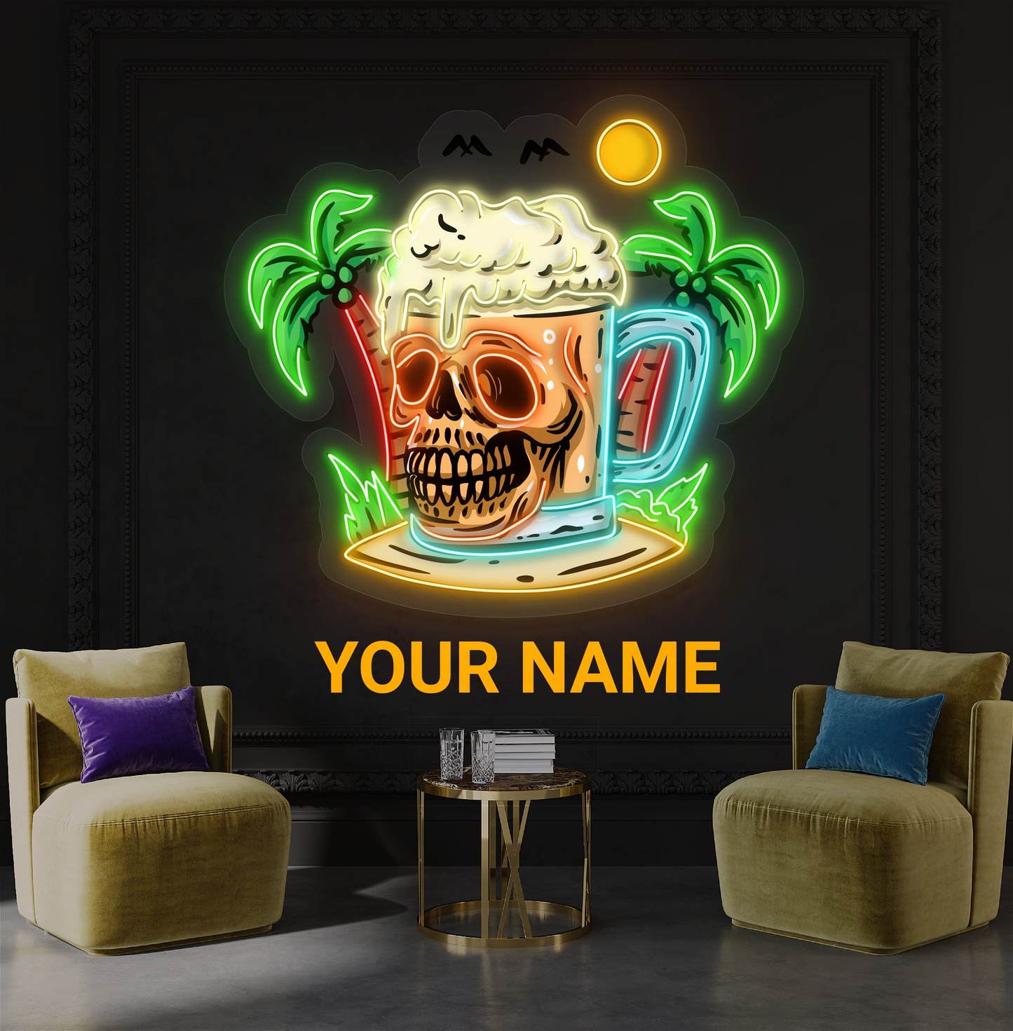 Enseigne néon LED bière Skull Island