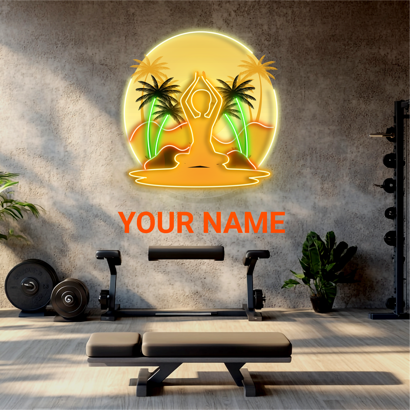 Enseigne néon LED œuvre d'art Sérénité Yoga au Coucher de soleil