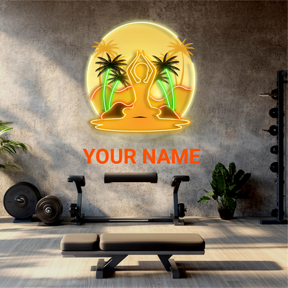 Enseigne néon LED œuvre d'art Sérénité Yoga au Coucher de soleil