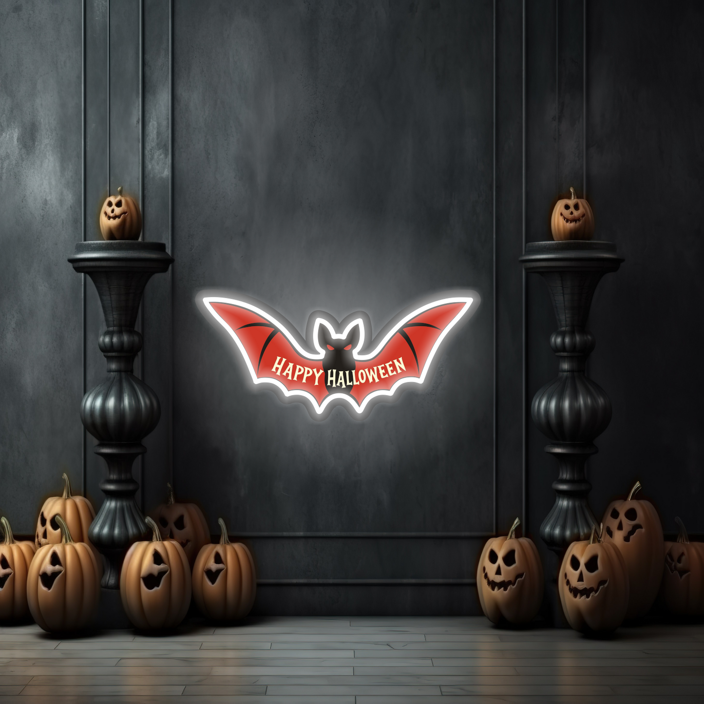 Enseigne Néon LED Chauve-souris Joyeux Halloween