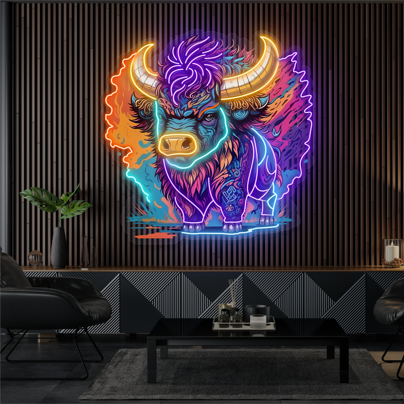 Enseigne néon LED œuvre d'art Bison mystique