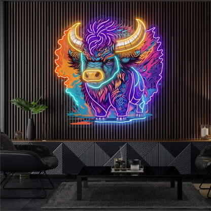Enseigne néon LED œuvre d'art Bison mystique