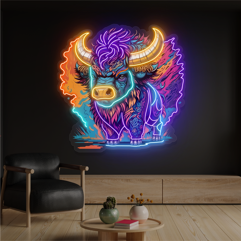 Enseigne néon LED œuvre d'art Bison mystique