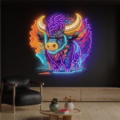 Enseigne néon LED œuvre d'art Bison mystique