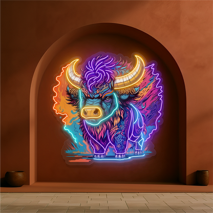 Enseigne néon LED œuvre d'art Bison mystique