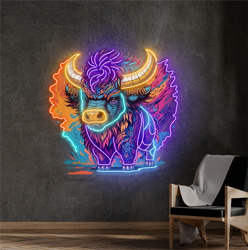 Enseigne néon LED œuvre d'art Bison mystique