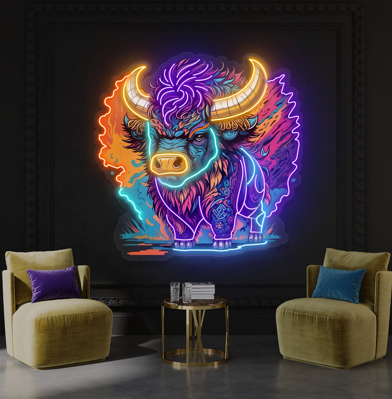 Enseigne néon LED œuvre d'art Bison mystique