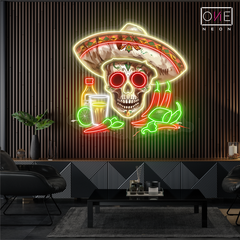 Enseigne néon LED Tête de mort mexicaine