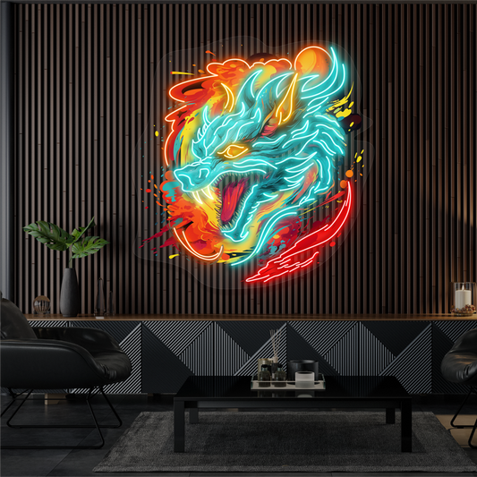 Enseigne néon LED Dragon de feu Furie artistique
