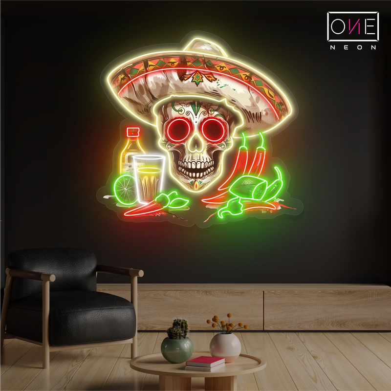 Enseigne néon LED Tête de mort mexicaine