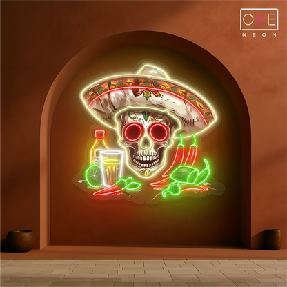 Enseigne néon LED Tête de mort mexicaine