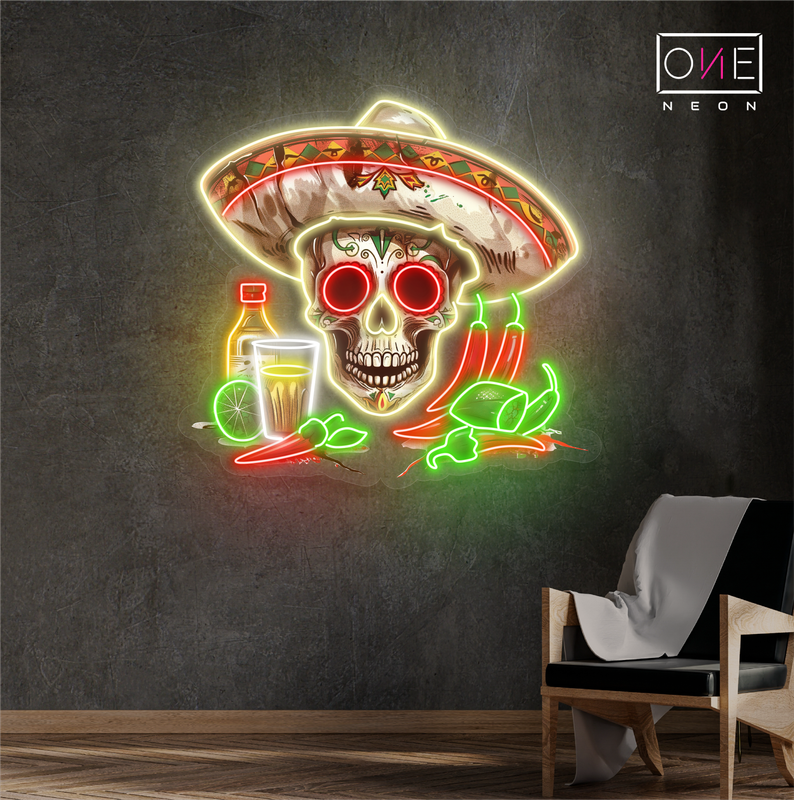 Enseigne néon LED Tête de mort mexicaine