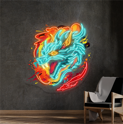 Enseigne néon LED Dragon de feu Furie artistique