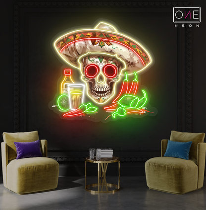 Enseigne néon LED Tête de mort mexicaine