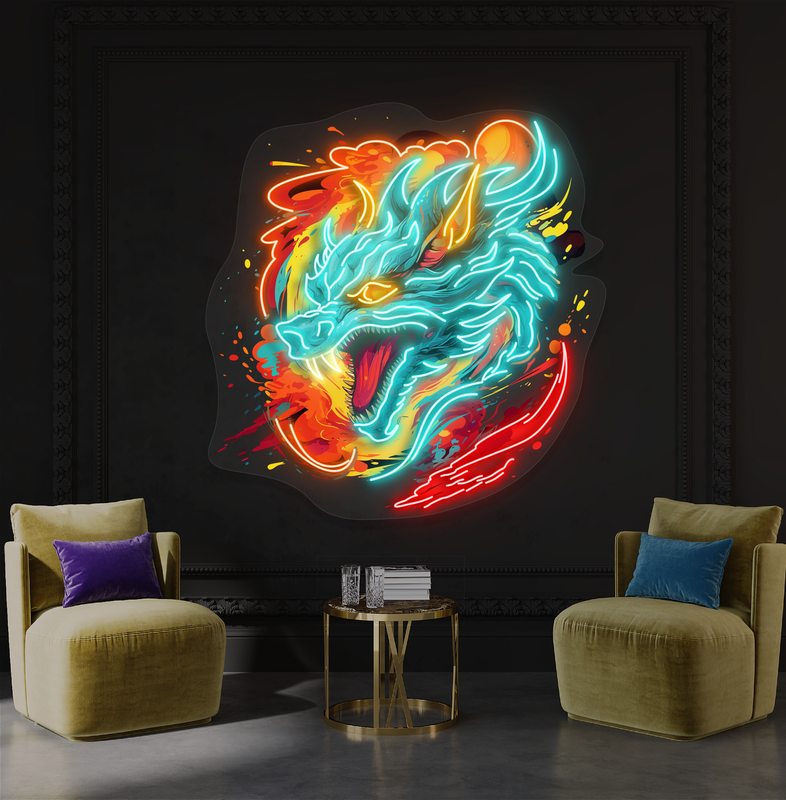 Enseigne néon LED Dragon de feu Furie artistique