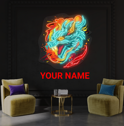 Enseigne néon LED Dragon de feu Furie artistique