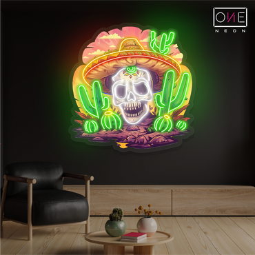 Enseigne néon LED murale crâne mexicain du désert