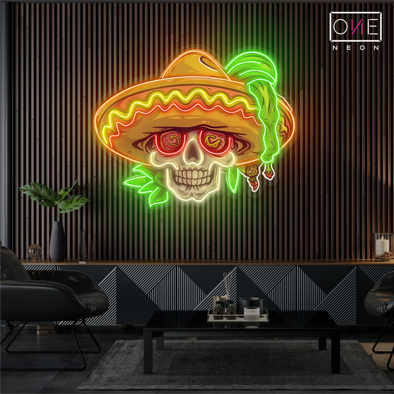 Enseigne néon LED œuvre d'art Fiesta Skull Vibes