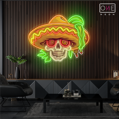 Enseigne néon LED œuvre d'art Fiesta Skull Vibes