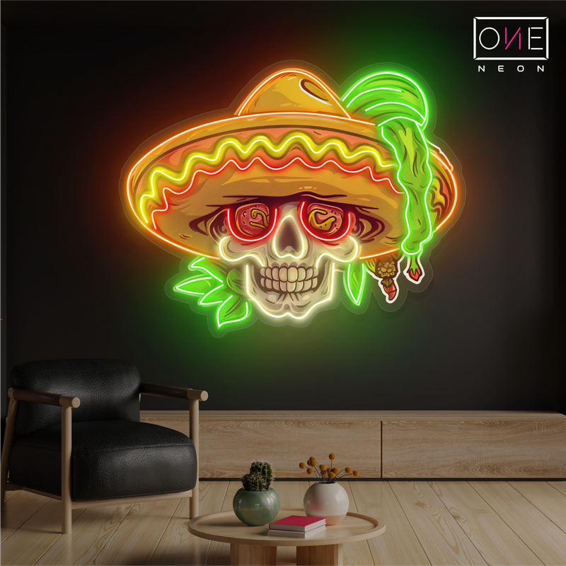 Enseigne néon LED œuvre d'art Fiesta Skull Vibes