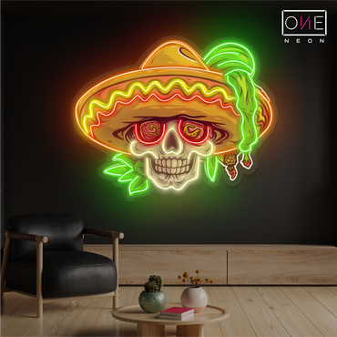 Enseigne néon LED œuvre d'art Fiesta Skull Vibes