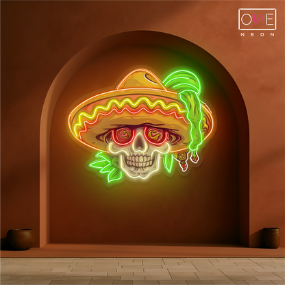Enseigne néon LED œuvre d'art Fiesta Skull Vibes