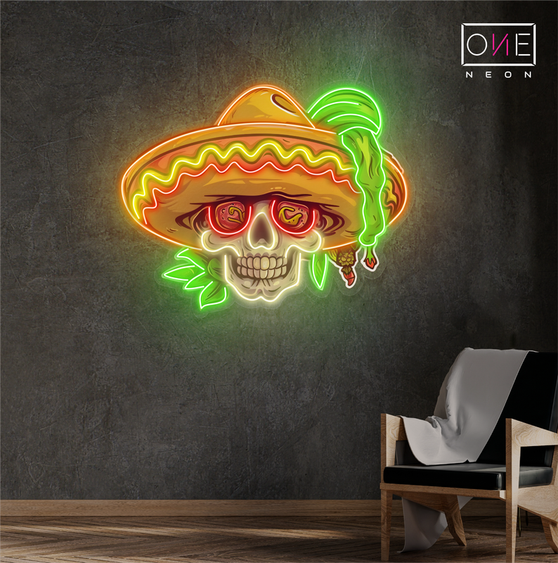 Enseigne néon LED œuvre d'art Fiesta Skull Vibes