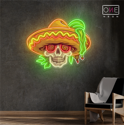 Enseigne néon LED œuvre d'art Fiesta Skull Vibes