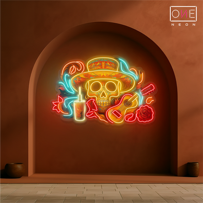 Enseigne néon LED Mariachi Tête de Mort Sérénade