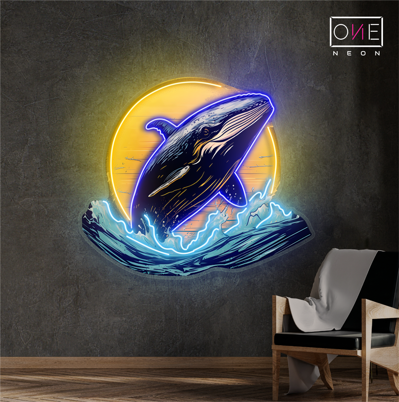 Enseigne néon LED Baleine lunaire
