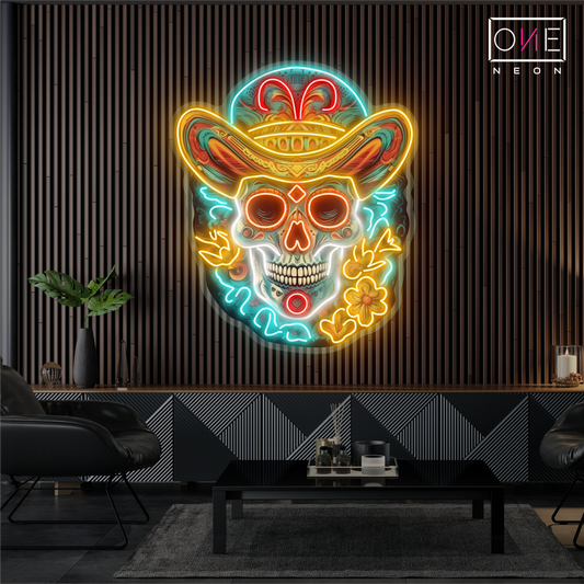 Enseigne néon LED Tête de mort sombrero