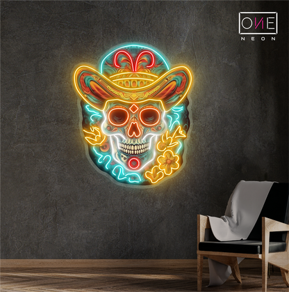 Enseigne néon LED Tête de mort sombrero