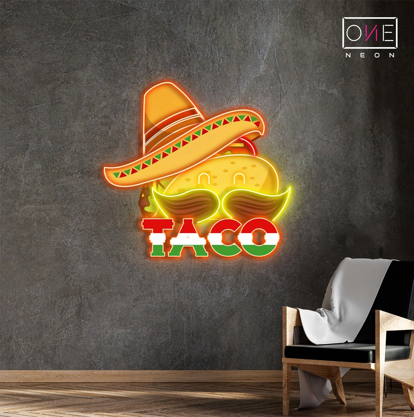 Enseigne néon LED artistique de taco avec chapeau mexicain